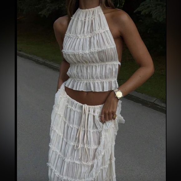 Dresses | Elegant Twopiece Ruffle Set Maxi Skirt Halter Top | Poshmark